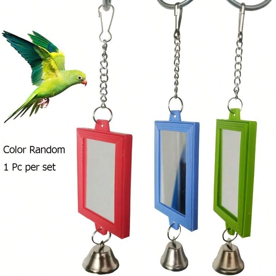 Assorted Color Parrot Toy Square Double-Sided Mirror, Designed For Bird Cage Decor, Random Color Shipped