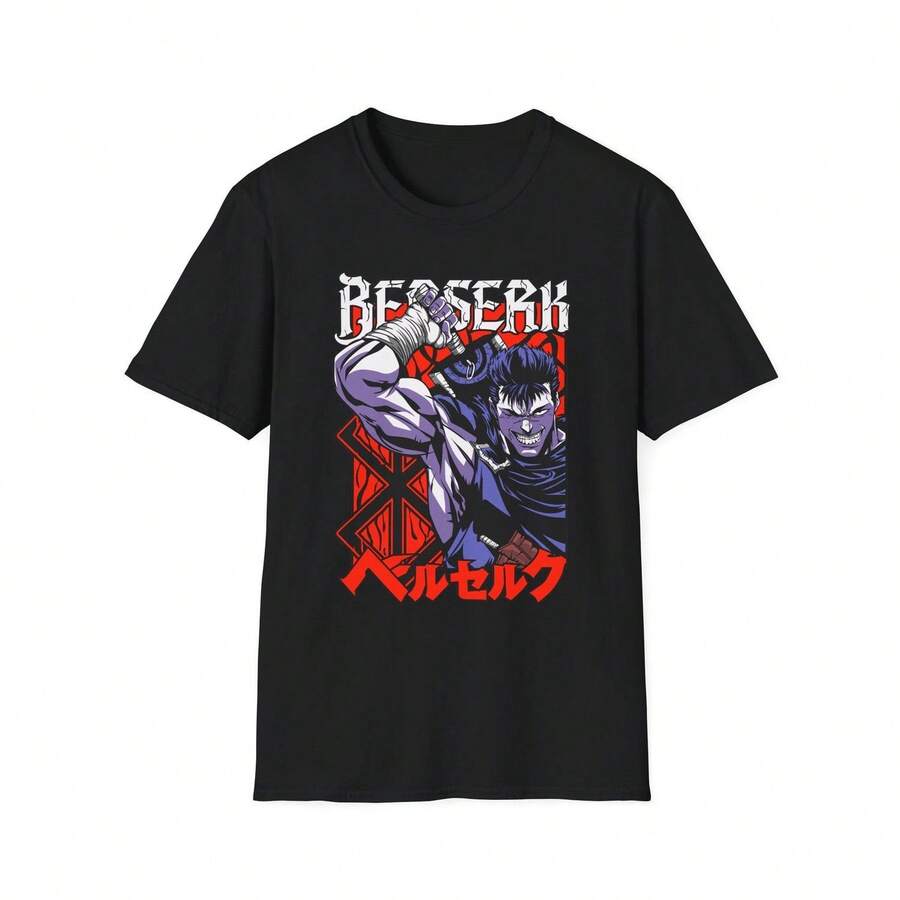 Camiseta Guts B1erserk Anime Manga Sword Warrior, de algodón grueso de 220 g, unisex, de textura suave y tacto agradable, cómoda y respetuosa con la piel. Su estilo clásico y sencillo nunca pasa de moda, ideal para el día a día, actividades deportivas, viajes, vacaciones y cualquier ocasión informal. - Negro - Ver 1