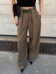 Summer Women's Tailored Wide-Leg Pants, High-Waist Design, Exposed Seams, Fashionable Style (No Belt) - Volcanic Gray - View 1