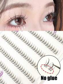 120pcs/Set Small Flame Style C-Curl Transparent Stem False Eyelashes, Glue-Free DIY Cute Cartoon Natural Look, Reusable, Lightweight And Easy To Use, Suitable For Daily, Commute, Party And Other Occasions - C - View 1