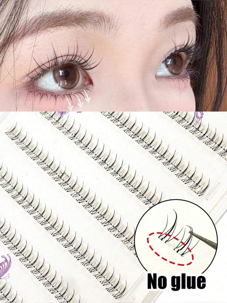 120pcs/Set Small Flame Style C-Curl Transparent Stem False Eyelashes, Glue-Free DIY Cute Cartoon Natural Look, Reusable, Lightweight And Easy To Use, Suitable For Daily, Commute, Party And Other Occasions - C - View 1
