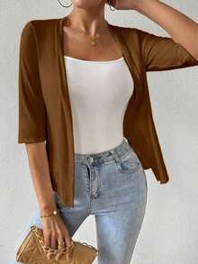 Chaqueta regular para mujer, cárdigan de verano - Marrón - Ver 4