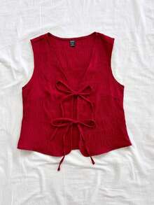 Parte superior de tirantes roja con textura tropical, elegante y bohemia, con lazo adjunto, para invitada a boda en la playa, graduación, día de San Patricio, vacaciones de primavera, festival de música, salida, verano - Rojo - Ver 4