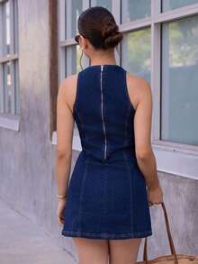Vestido vaquero casual para mujer, minimalista y de moda para uso diario - Azul - Ver 2