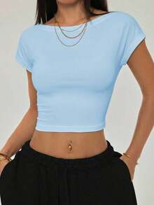 Camiseta negra con espalda abierta, adecuada para talla pequeña, para verano - Azul - Ver 6