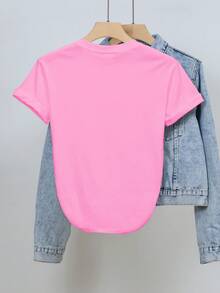 Pure T-Shirt, Wishing You Prosperity, With  Chinese Style Prints And Letters, Women's Heavyweight Crew Neck Short Sleeve Top, Suitable For All Seasons - 粉色 - 查看 2