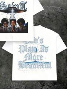 (100%Cotton T-Shirt)  God's Plan   Pattern Print Men's Summer Round Neck Short Sleeved Casual Cotton Print - White - View 3
