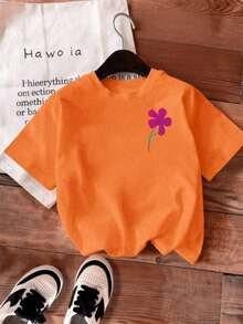 Howell Women's Plus Size Black Short Sleeve T-Shirt, Versatile Style, Hand-Painted Daisy Floral Print, Casual And Cool For Summer - 橘色 - 查看 2