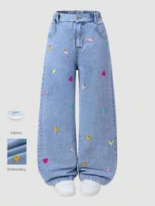 Jeans de pierna ancha para adolescentes, nuevos pantalones rectos con diseño bordado de moño, pantalones vaqueros holgados, pantalones vaqueros holgados para mujer, pantalones vaqueros holgados para niñas, pantalones vaqueros holgados para - Azul - Ver 7