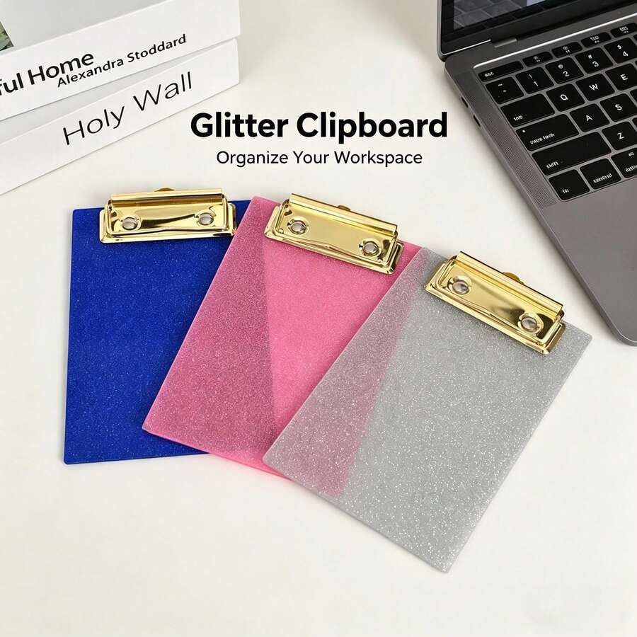 1 pièce Mini Dossier Pailleté, avec Pince Métallique Planche Rigide, Bloc-notes Brillant, Convient pour l'école, le bureau et la maison, prise de notes en classe pour étudiants, organisation de fichiers pour employés de bureau, pince à leçon pour enseignants, croquis en extérieur, rangement de planificateur, événements d'enregistrement, également adapté comme cadeau pour la rentrée scolaire, un nouveau travail, un anniversaire - multicolore - Voir 1