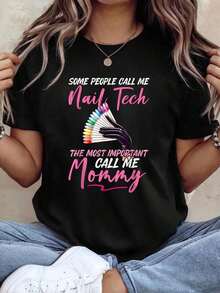100% Cotton Nail Technician Work Uniform, Nail Polish Design T-Shirt For Mom - Hitam - View 6