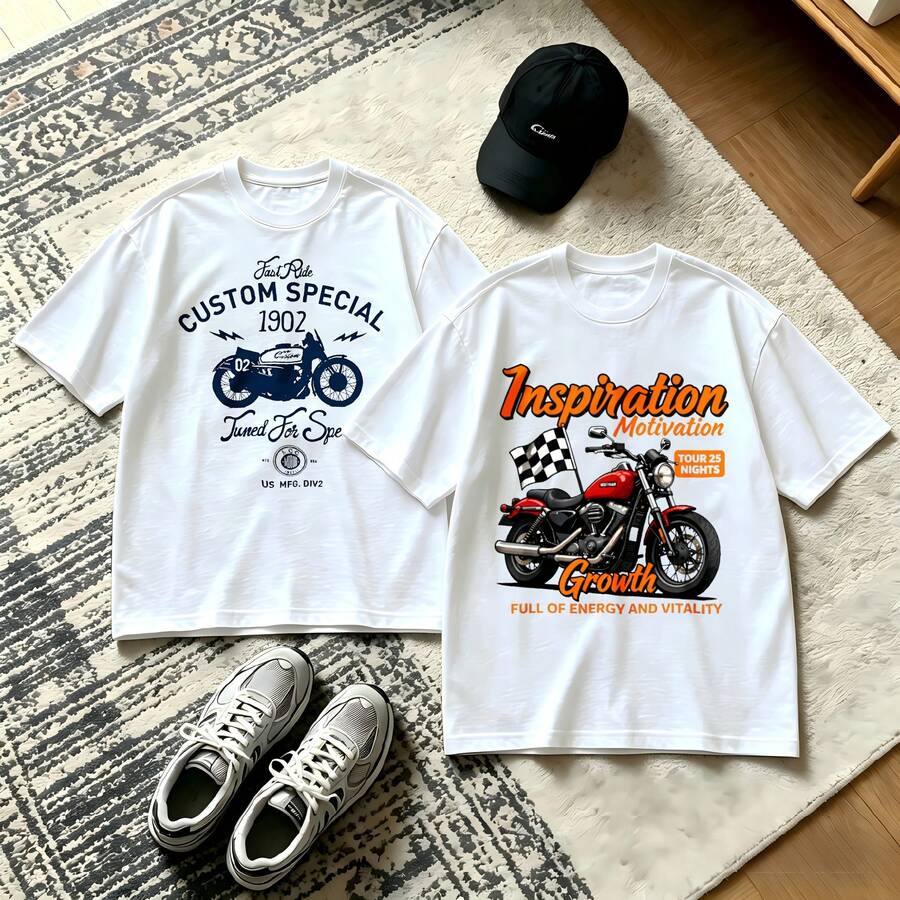 2-Piece Couple Matching Pattern T-Shirt, 100% Cotton, Loose Fit, Soft And Breathable, Casual Round Neck Short Sleeved Top Man With Sunglasses And Beard Woman With Floral Hair And Earrings Versatile Patterns No Picky Combinations Coordinated Dating Casual Travel Simple And Cartoonish Printing - 白色 - 查看 1