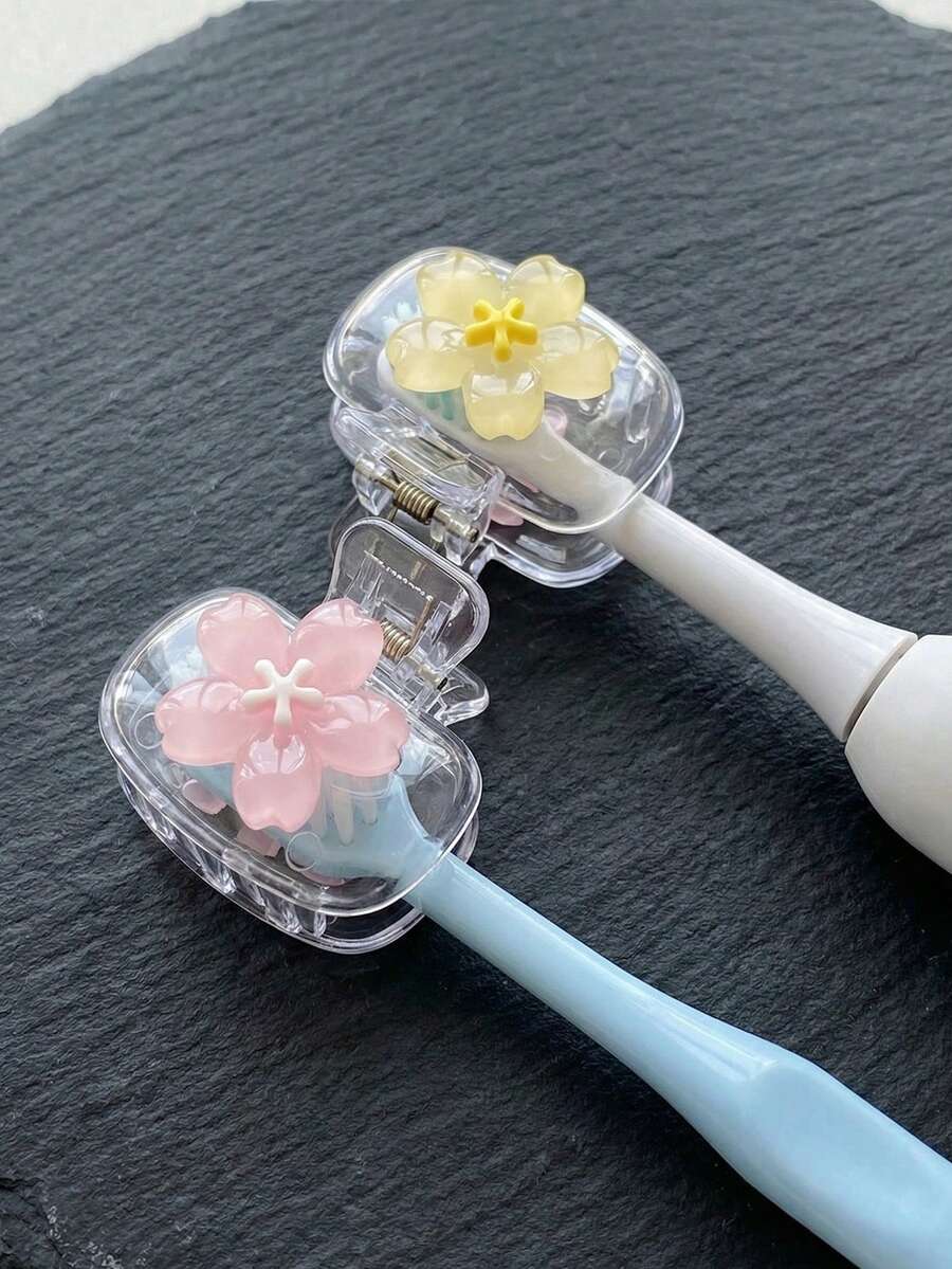 櫻花圖案便攜式牙刷蓋，透明旅行牙刷收納盒，牙刷頭保護夾，牙刷收納夾，牙刷防塵保護套，便攜設計易於攜帶，防塵蓋，適合作為情侶、朋友、家人、老師、旅行愛好者的禮物，適用於居家、宿舍、度假必需品，適合生日禮物、開學禮物、婚禮配件，春夏季必需品