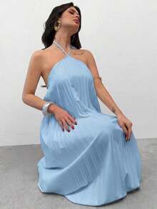 de línea A elegante, refinado, romántico, digno, minimalista para ir al trabajo, uso diario, Día de San Valentín, citas, fiestas, invitados de boda, vacaciones - Azul - Ver 3