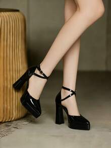 Sandal Hak Tinggi yang Nyaman, Sepatu Wanita Modis - Mutiara Hitam - View 1