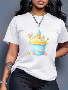 Camiseta Oversize para Mujer Talla, 200gsm de Peso, Cuello Redondo y Corte Holgado% Algodón - Estampo Divertido con Helados e Icespopsesasositos Suaves Transpiroables Camisa Casual Diaria Comodidad Todo-Tiempo Lavable a Maquina - Blanco - Ver 2