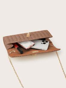 REMANLAND Fashionable Woven Texture Handbag, Luxury Brown Party Clutch Bag For Women, Elegant Long Evening Bag With Metal Pendant, Suitable For Pairing With Glamorous Formal Dresses, Ideal For Summer Parties, Gatherings, Galas, Weddings And More - Brown - View 6