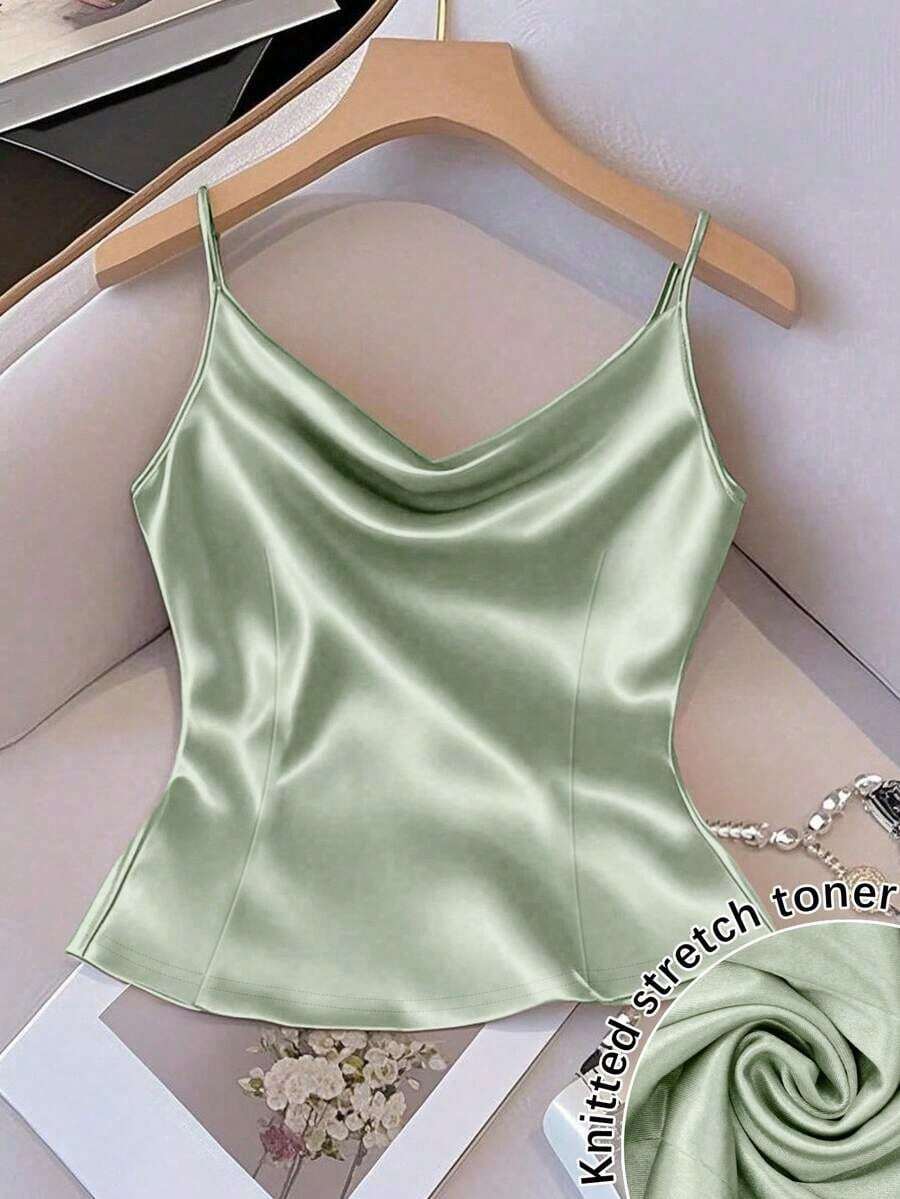 Chaleco sin mangas de mujer de tela tejida brillante, ajuste ceñido, apto para uso diario y para capas, primavera/otoño/invierno - Verde 2 - Ver 1
