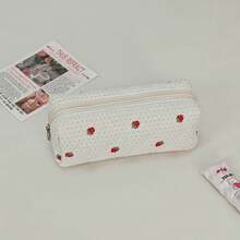 Stylish Quilted Strawberry Dot Design Makeup Pouch, A Fashionable And Portable Storage Solution. This Multifunctional Bag Offers Ample Space For Travel Essentials, Including Toiletries, A Tote For Your Phone, And Compartments For Coins And Small Items - Multicolor - View 7
