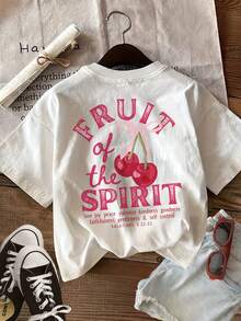 Graphic Print T-Shirt, Short Sleeves And Round Neck, Casual Top For Summer And Spring, Women's Clothing - 白色 - 查看 2