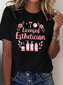 Soft One-Piece T-Shirt For Women, Comfortable Style, Designed For Professional Estheticians, Elegant For Parties, A Perfect Holiday Gift - 100% Cotton T-Shirt, Breathable For Casual Daily Wear. - 黑色 - 查看 1
