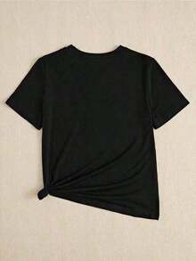 Casual Clothing Basic Short Sleeve T-Shirt For Women Autumn/Winter 2026 - Round Neck, Loose Fit, Stylish And Fashionable Butterfly Print, Soft Fabric With Excellent Drape. Ultra Versatile--Casual Cotton Street Style Cotton Short Tee Blouses For Women>Shirt - 黑色 - 查看 2
