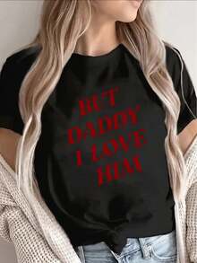 Camiseta negra de manga corta, resistente y ligera, con un llamativo estampado de letras rojas que dice "Pero papá, yo lo amo". Perfecto para salidas informales en casa, en restaurantes o en lugares de ocio, garantizando comodidad para el uso diario. Más vendido - Negro - Ver 1