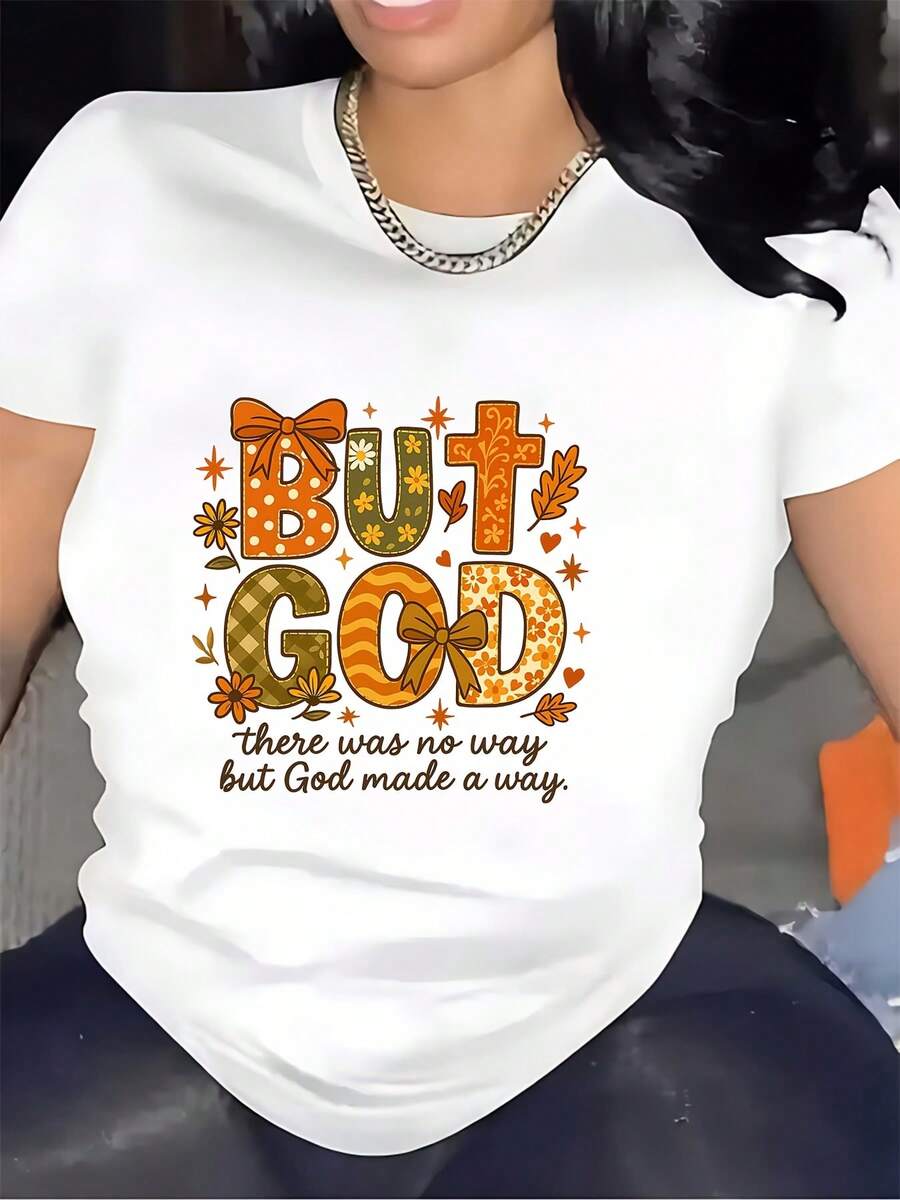 "But God 180G" Inspirational T-Shirt, Thanksgiving Gift For Her, Gift For Family Gatherings, Faith And Spirituality T-Shirt For Women In The Holiday Season. - 白色 - 查看 1