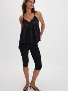 Women Camisoles Lace Spaghetti Strap Casual Tank Tops Summer Fashion Sleeveless Tops Streetwear - Negro - Ver 4