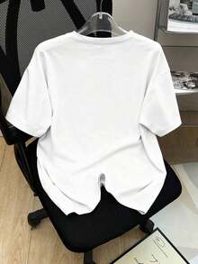 "Dreaming" Camiseta Casual de Manga Corta con Cuello Redondo y Bordado, Top Rosa para Mujer - Blanco - Ver 2