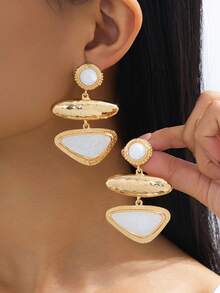 1 Đôi bông tai thả hình học phong cách Bohemian, bông tai thả hình học màu cam & vàng lấy cảm hứng cổ điển cho nữ, bông tai treo phong cách Boho nổi bật - Màu Cam cháy - Xem 15