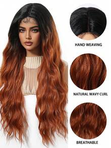 26 Inch Black And Burnt Orange 13*5*1T Lace Front Wig, Middle Part Long Wavy Curly Lace Wig, Heat Resistant Synthetic Lace Wig, Suitable For Daily Wear, Halloween, Y2K, Cosplay And Music Festivals, Ideal For Beginners, Holiday Gift For Girls - Burnt Orange - View 8