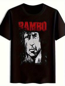 Unisex Shirt For Men And Women With Print, Black And Red, With Bold Letter Print, Portrait Design, Lightweight, Regular Fit, Round Neck, Short Sleeve, Breathable, Casual Urban Sporty Style, For Daily Wear And Outdoor Activities. - 黑色 - 查看 8