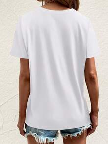 Women's T-Shirts, Women's T-Shirts, Casual One-Piece T-Shirt For Women With Round Neck, Short Sleeves, Letter And Heart Print, Comfortable And Breathable Summer Clothing For Women. - 1件白色隨機圖案 - 查看 2