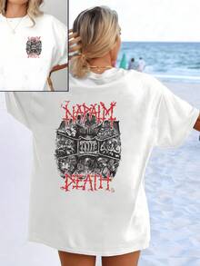 Rebel Spirit With Graphic Art That Expresses Inner Strength In The Face Of Darkness And Personal Liberation. Women's Double-Sided Printed T-Shirt, Casual And Modern For Beach And City. - 白色 - 查看 1