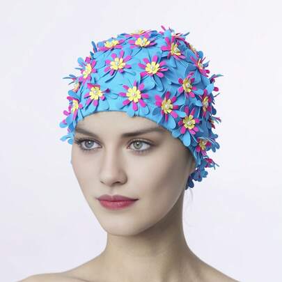 Hand-Sewn Three-Dimensional Flower Anti-Pearl Swim Cap For Water Sports And Swimming