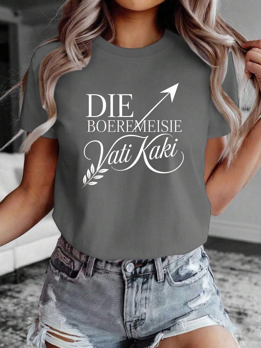 Camiseta suave para mujer Boeremeisie con una frase afrikáans llamativa - Gris Oscuro - Ver 1