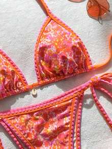Conjunto de bikini de 2 piezas para mujer de verano con tela jacquard de unicolor, volantes en el borde y tirantes ajustables - Multicolor 2 - Ver 5