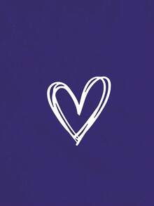 Women's T-Shirt With Heart Print And Round Neck - Navy Blue - View 2