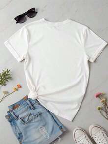 Women's Basic T-Shirt, Round Neck, Short Sleeve, Graphic Print, CAPYBARA BOW HEARTS, Graphic Casual Cotton, Comfortable, Modern Style, Soft Texture, Fortiz - 白色的 - 查看 2