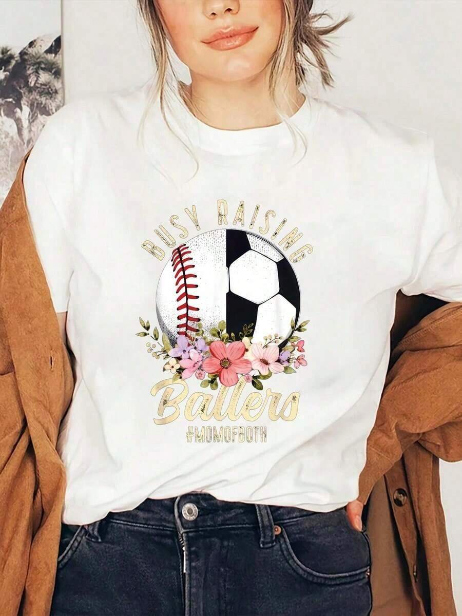 Camiseta de Béisbol y Fútbol para Mamá de Deportistas Ocupados, Tops de Verano - Blanco - Ver 1
