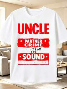 Men's Solid Color Crew Neck T-Shirt With Uncle Buddy Crime Sound Effect Pattern, Basic And Versatile, Comfortable And Breathable, Casual Sporty Style, Crew Neck, Regular Fit, Short Sleeves, Plus Size, Breathable Comfort - White - View 6