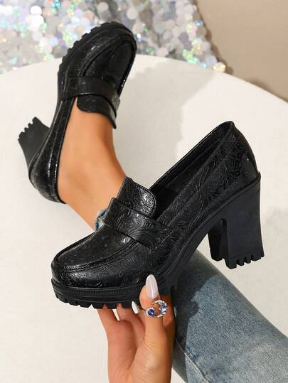 Black Retro 2026 Early Spring New Metal Buckle Thick Sole Platform Loafers, Vintage Sexy Commuter Waterproof Wedge Shoes For Women