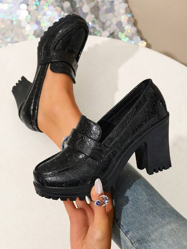 Black Retro 2026 Early Spring New Metal Buckle Thick Sole Platform Loafers, Vintage Sexy Commuter Waterproof Wedge Shoes For Women