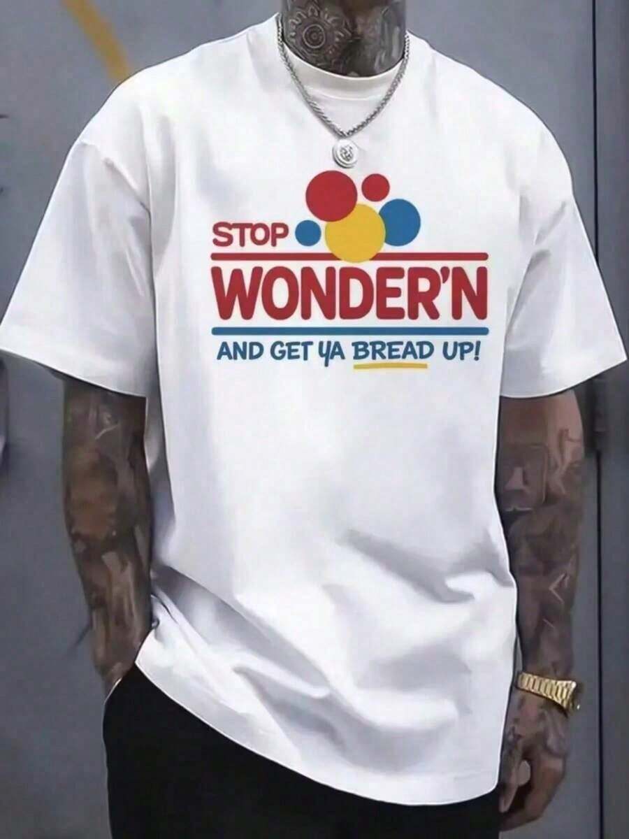 Camiseta gráfica divertida para hombre con la frase "Deja de preguntarte y cómprate pan" - Diseño de rebanada de pan con caras sonrientes, tela transpirable que absorbe la humedad, camiseta casual de manga corta y cuello redondo para uso en verano y durante todo el año, lavable a máquina, sudadera de estilo minimalista y humorístico para amantes de la comida, ropa para hombre, pantalones cortos, camisas, hombres, Romwe. 8TCV - Blanco - Ver 1