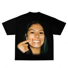 Vintage Graphic T-Shirt Inspired By Karrahbooo, Thick Cotton, 90s Basketball Style, Hip Hop Style, Y2K Aesthetic, Classic Retro, Big Face Celebrity T-Shirt WCEJ - 白色 - 查看 3