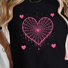 C1AmiS1eta de mujer cmoda con estampado de telaraa rosa C1AmiS1eta UniS1ex 100 aL1Godn de 220 g manga corta esencial. AptA1 Para todo tipo de perS1ona - Negro - Ver 1