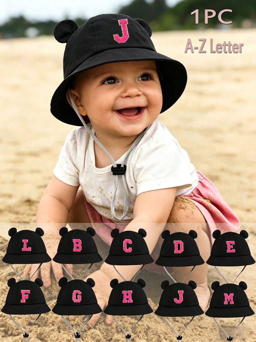 1件兒童26字母個性化漁夫帽,適合幼兒、小孩、女嬰,適用於假期戶外活動、日常穿戴、生日禮物 - 黑色2 - 查看 1