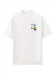 Camiseta de verano para mujer, de corte holgado y largo, con estampado divertido de oso de dibujos animados en la espalda - Camiseta transpirable de manga corta y cuello redondo para atuendos casuales, camiseta con oso, suéter cómodo, camiseta con ilustración divertida, material no transparente. - Blanco - Ver 2