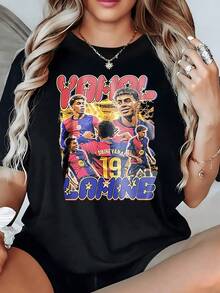 Players In Dynamic Energy With Electric Tones Symbolize Passion, Strength And Teamwork, Inspiring Sportsmanship. Women's Casual Modern Comfortable T-Shirt For Summer - Black - View 1